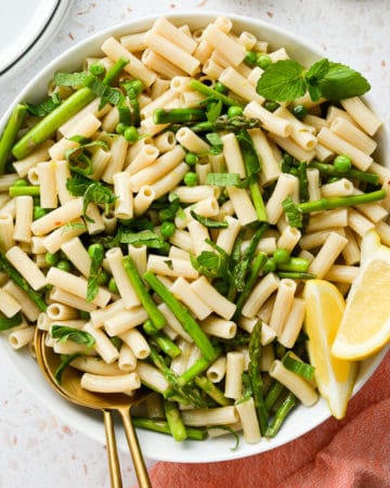 spring vegetarian pasta dish with butter sauce