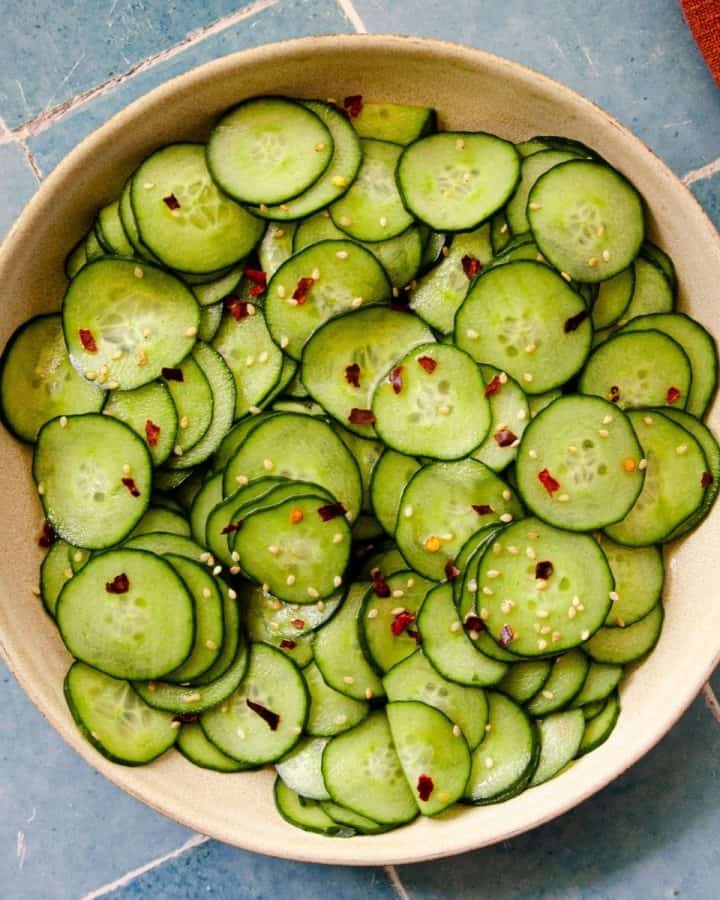 close up of an asian cucumber salad