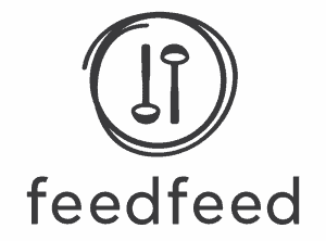 the feed feed logo of circle surrounding two spoons