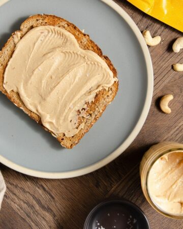 Featured image of cashew butter on a toasted slice of bread.