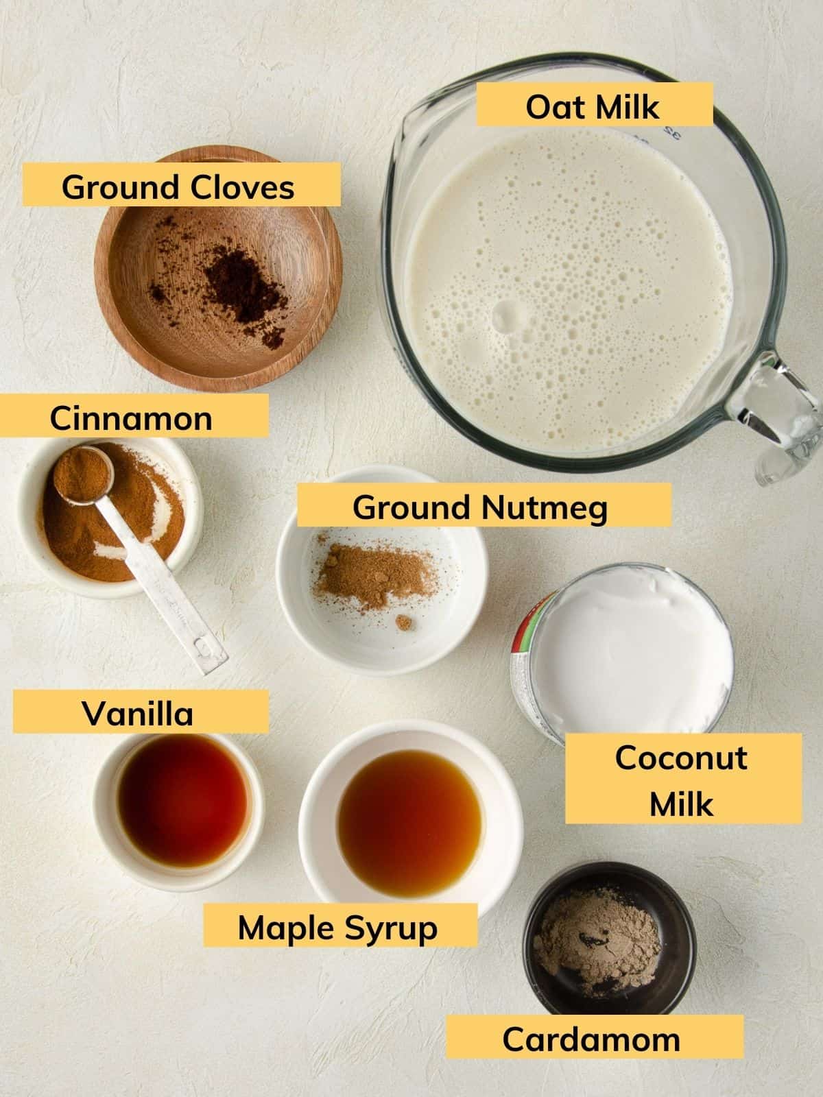Ingredients for making vegan eggnog.