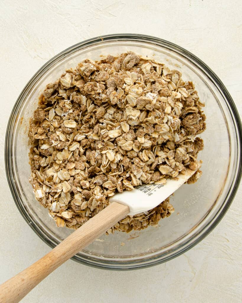 Protein granola in a bowl after mixing all of the ingredients together.