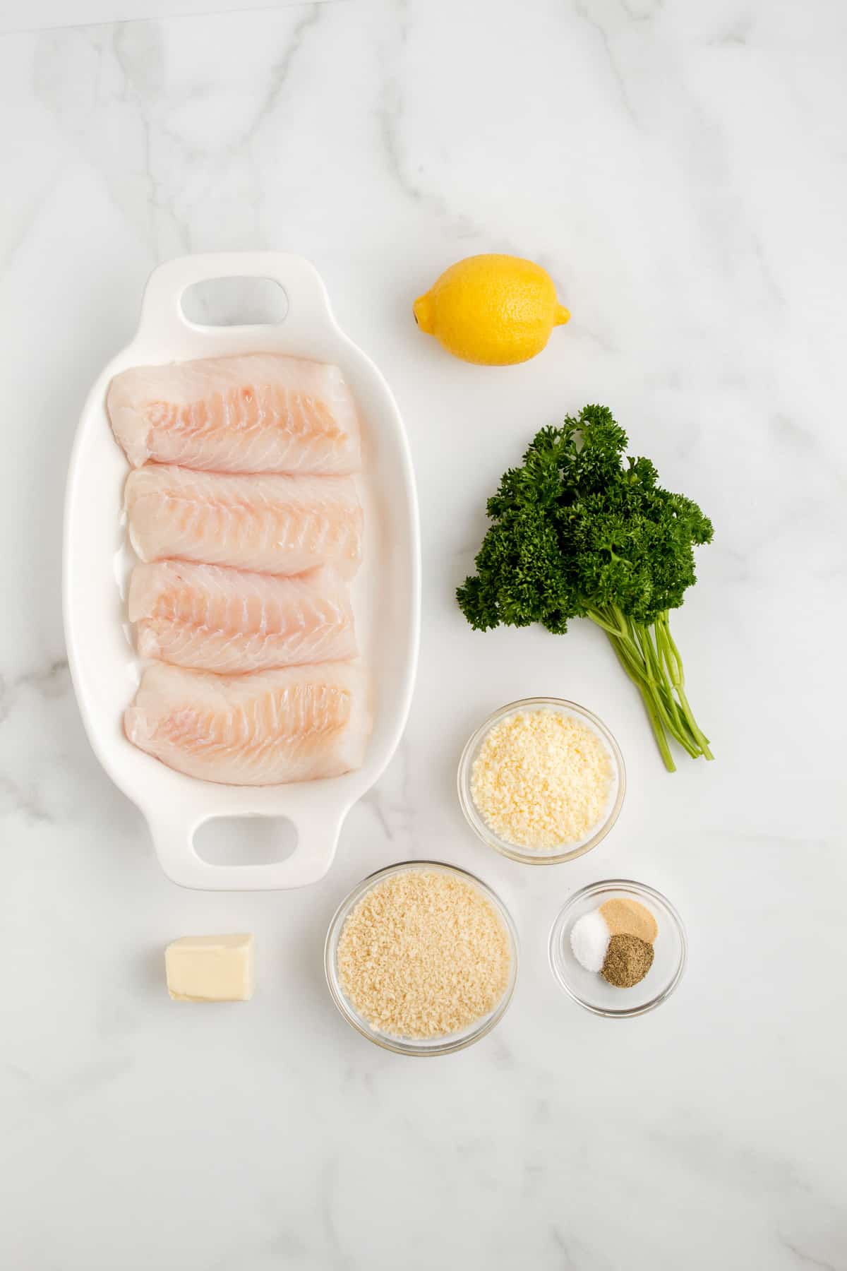 Ingredients needed to make panko crusted baked cod.