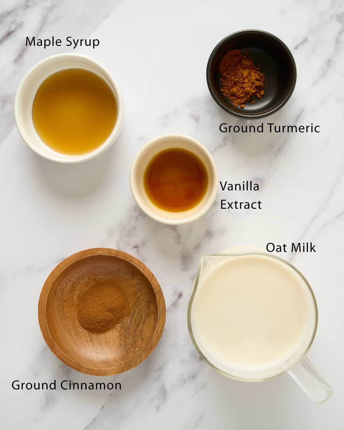 Oat milk turmeric latte ingredients.