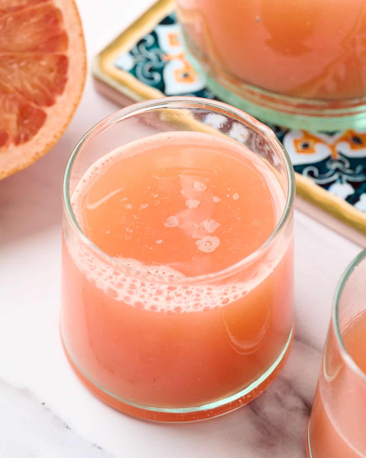Fresh squeezed grapefruit juice in a glass.